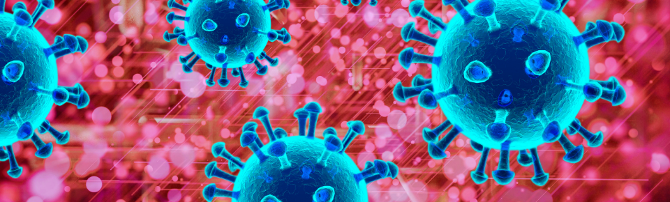 Digital red and blue illustration of amoeba